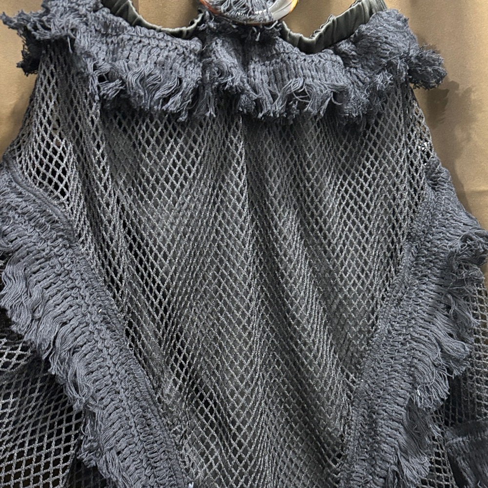 Rosevelvet- Black Fringe Crochet Mesh Dress-S - Picture 4 of 6